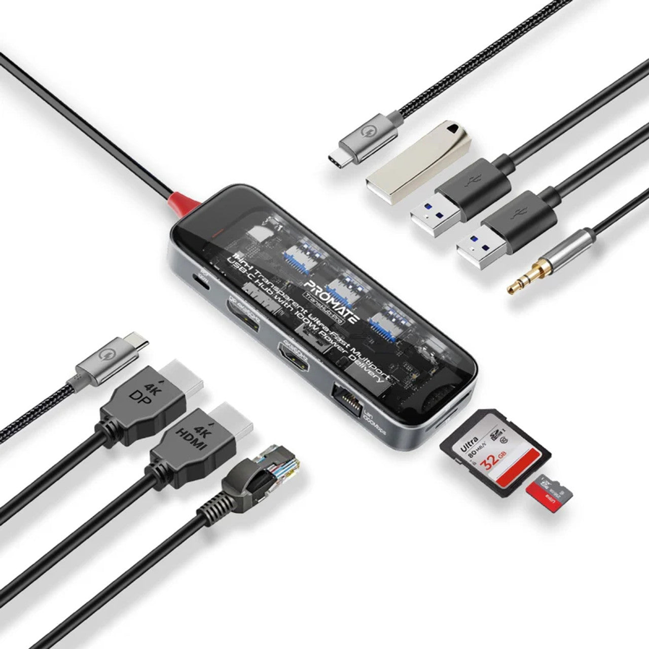 Promate 11 in 1 | Multiport USB C hub 100W Power Delivery