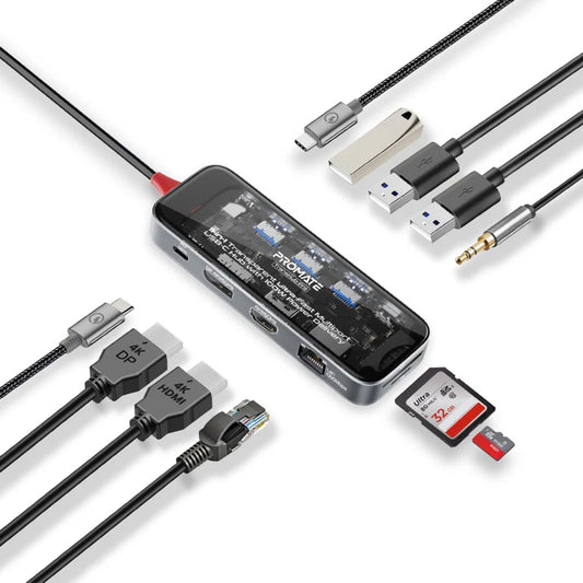 Promate 11 in 1 | Multiport USB C hub 100W Power Delivery