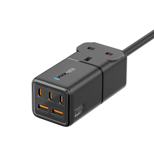 Promate 75 wa gan fast | Multiport Desktop Power Strip with AC Socket